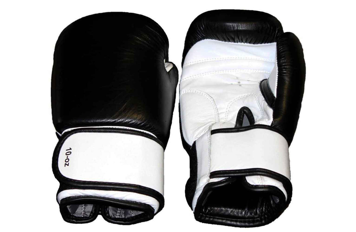 FIGHTAM Boxhandschuhe schwarz/weiß | aus Echtem Leder | Kampfsport Boxen Muay Thai Kickboxen Sparring Kickboxhandschuhe MMA