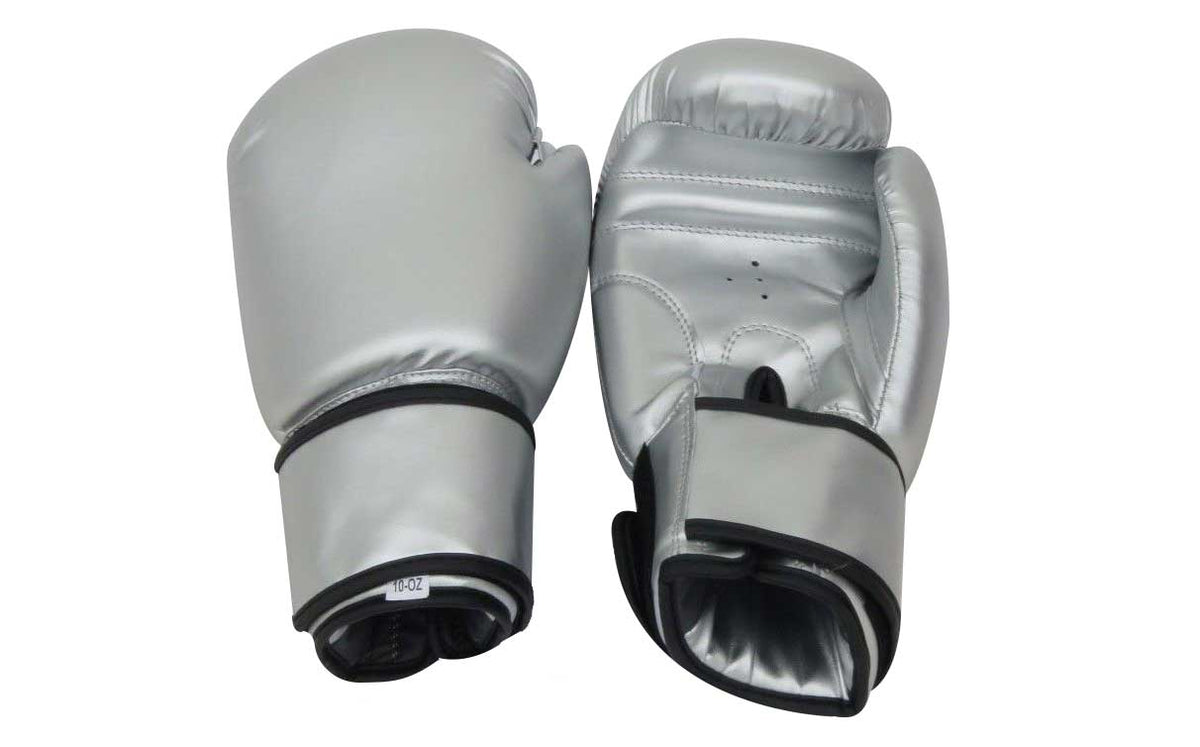 FIGHTAM Boxhandschuhe silber | aus Kunstleder | Kampfsport Boxen Muay Thai Kickboxen Sparring Kickboxhandschuhe MMA