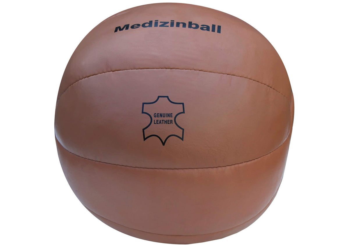 FitOlymp Medizinball Pro Echt-Leder braun | Profi-Qualität | Vintage (Retro-Look) | Gymnastikball | Gewichtsball | Slamball | 1 – 5 kg