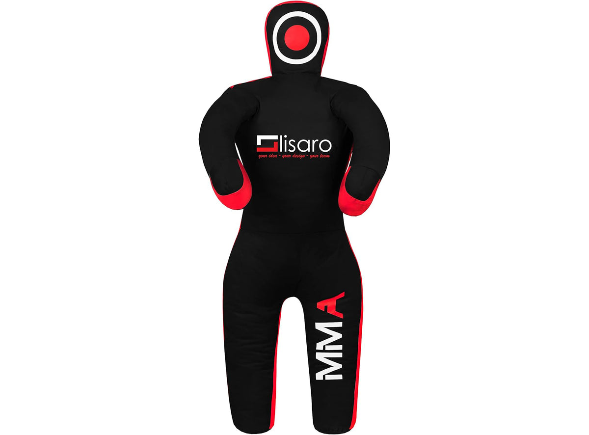 Lisaro Judo Trainings-Dummy Canvas | 130/145/160/170cm | UNGEFÜLLT | Kampfsport-Dummies | schwarz/rot | Grappling-Dummy | RTX, MMA, Judo, Grappling, Brazilian BJJ, Jiu Jitsu, Wrestling, Martial Arts, Kampfsport