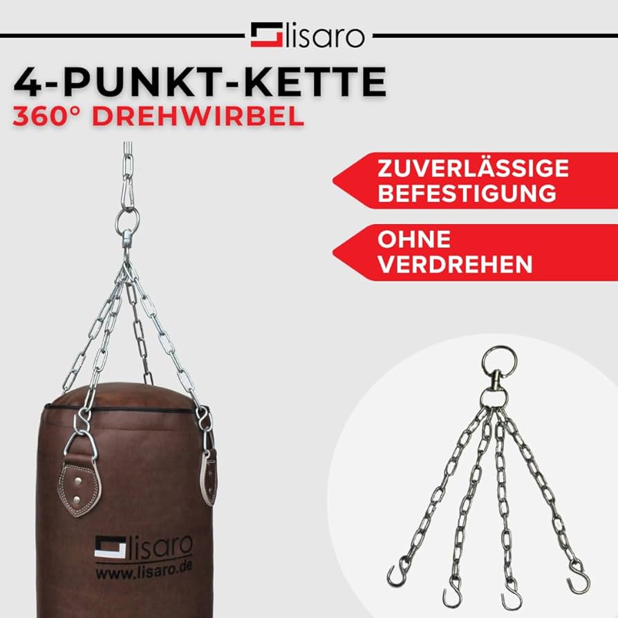 Lisaro Profi Boxsack/Sandsack 120cm braun | ca. 35-38kg | GEFÜLLT | inkl. Vierpunkt - Stahlkette | Material Vinyl (Kunstleder)