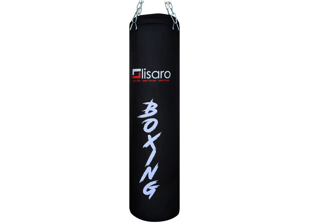 Lisaro Profi Canvas Boxsack/Sandsack 150cm schwarz | ca. 38-40 kg | GEFÜLLT | inkl. Vierpunkt - Stahlkette