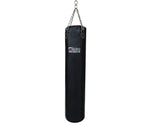 Lisaro Profi Boxsack/Sandsack 150cm schwarz | ca. 36-40 kg | GEFÜLLT | inkl. Vierpunkt - Stahlkette | Material Vinyl (Kunstleder)